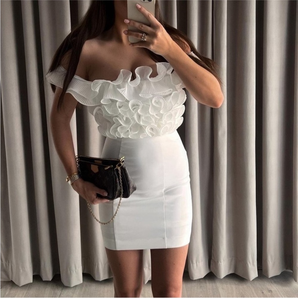 Zara Pleated Ruffle Mini Dress - Picture 4 of 12